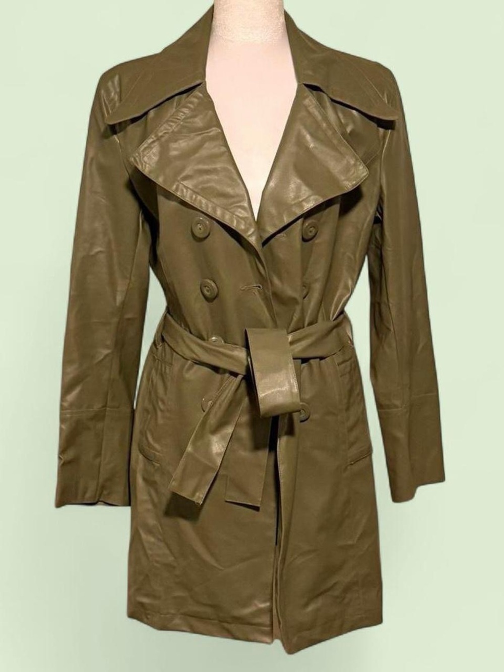 Last Kiss Olive Belted Double-Breasted Trench Coat